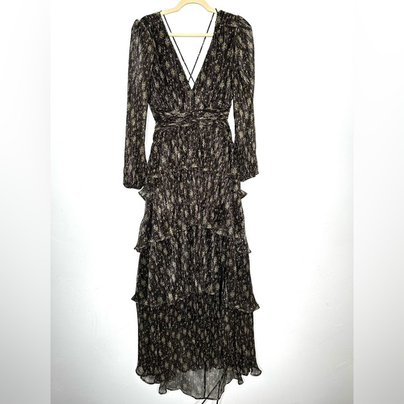 Astr Dresses & Skirts - NWT ASTR The Label Black Floral Long Sleeve Maxi Dress Tiered Ruffle Low Back XL